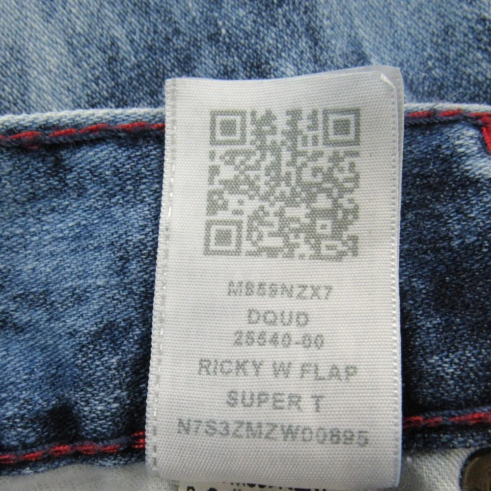 True Religion Jeans Men 42 Blue Ricky W Flap Super T Thick Red Stitch Indigo Fog